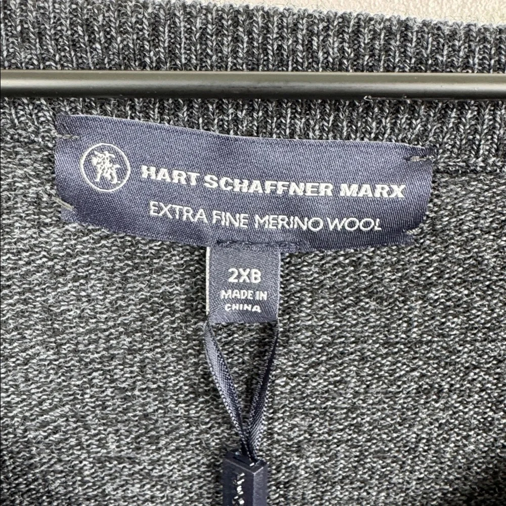Hart Schaffner Marx 2XB Big Gray V-Neck Sweater 100% Extra Fine Merino Wool NWT